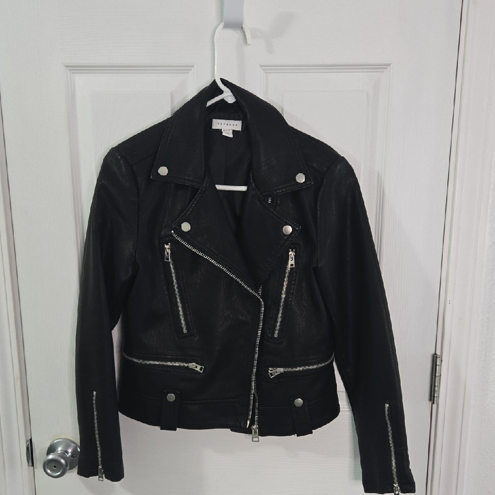 Topshop Black Leather Biker Jacket